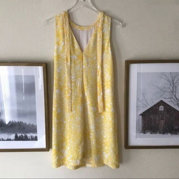H&M Yellow Art Deco Patterned Sleeveless Crepe A-Line Dress Size 6 - Picture 4 of 4